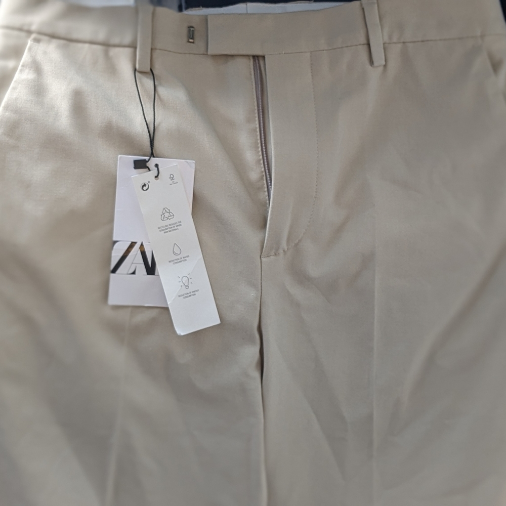 ZARA Women's High Waist BEIGE Trousers~ (NWT) Waist 29/ Inseam 30 - Picture 3 of 9